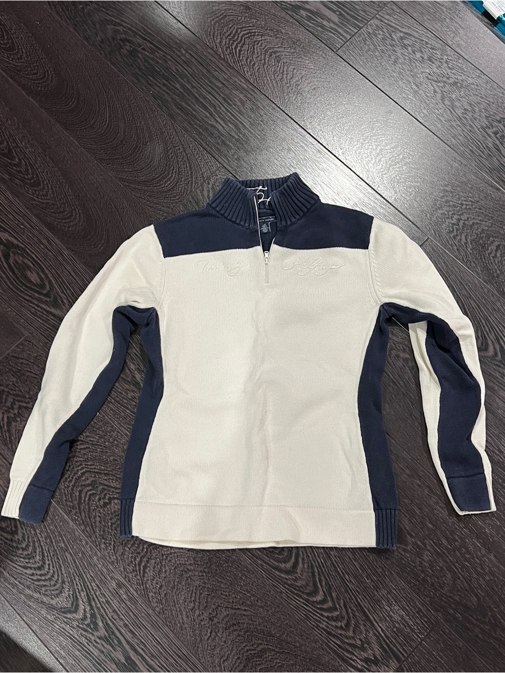 Men’s Tommy Hilfiger Large 1/4 zip Ribbed sweater navy & ivory